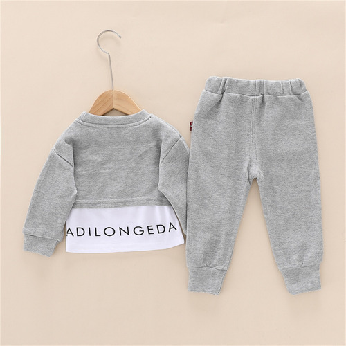 Conjunto Niño Sudadera Con Efecto De Doble Capa Y Pantalones Gris 2-3 Años