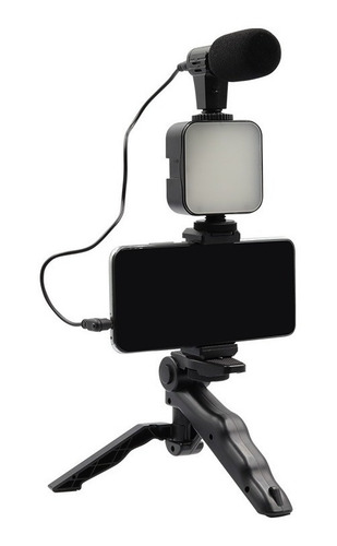 Soporte Tripode Celular + Micrófono Y 3 Luces Led Kit Vlog