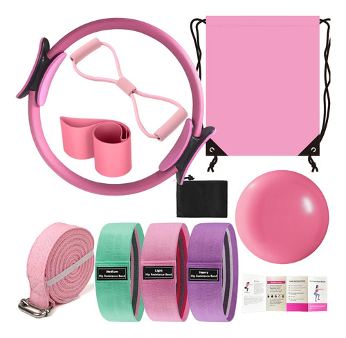 Kit Yoga Y Pilates Better Me Mujer Anillo Pelotas Bandas Rosado