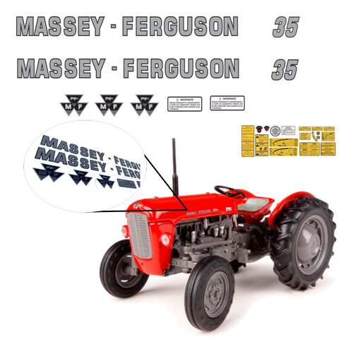 Kit Adesivo De Trator Massey Ferguson Mf 35 + Etiqueta Mk Cor ADESIVO MASSEY FERGUSON MF 35