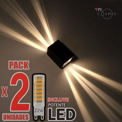 Imagen 1 de 10 de Aplique Pared Exterior 6 Efectos Rayos Luz Led 12w Pack X2un
