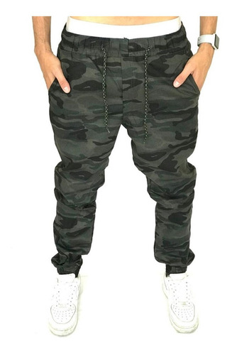 Calça Jogger Camuflada Verde Joger Masculina Sarja Saruel  1