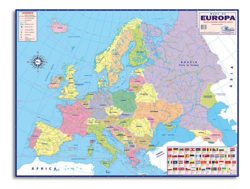 Mapa Europa Politico Escolar Geográfico Poster Continente