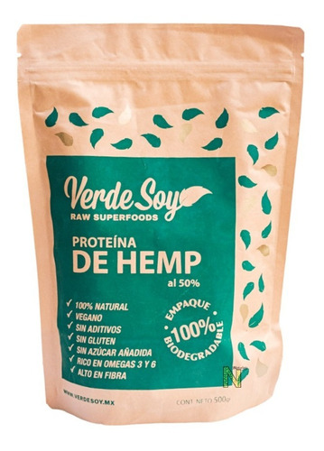 Proteína De Hemp Al 50% (500 Gramos) Verde Soy