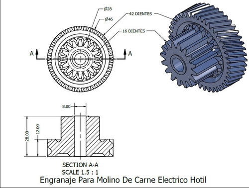 Engranaje O Piñon Para Molino De Carne Electrico Hotil