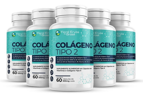 Colágeno Tipo 2 I I 5x 60 Cápsulas  Vitaminas Máx. 1 Ao Dia Sabor Sem Sabor