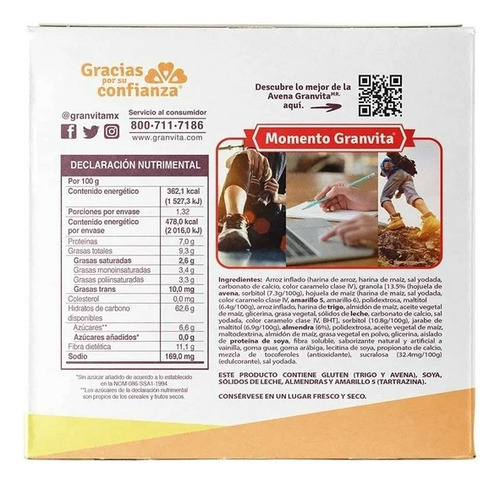 Barras De Cereal Granvita Sabor Vainilla Con Almendras