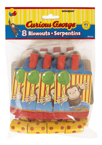 Curious George Party Blowers, 8ct