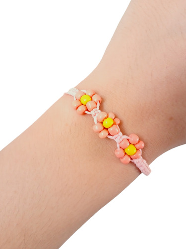 Pulsera Margaritas Flores Aesthetic Moda Salmón Tejida