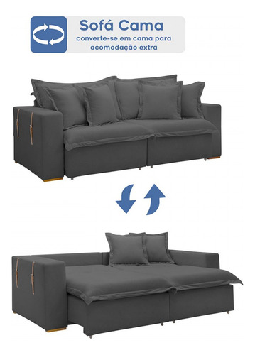 Sofá cama celflex 20736 3 lugares arizona retrátil boucle cinza