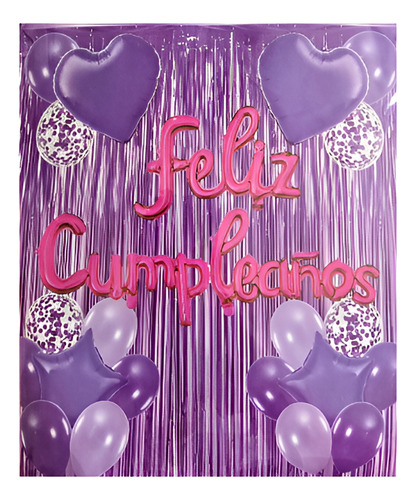 Globos Feliz Cumpleaños Morado Kit