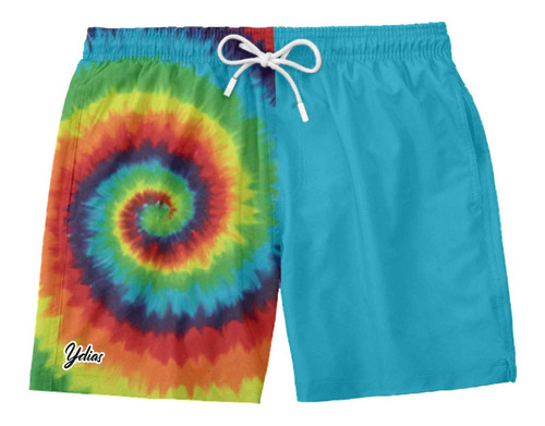 Bermuda Shorts Praia Tye Dye Psicodélica Blue Sky