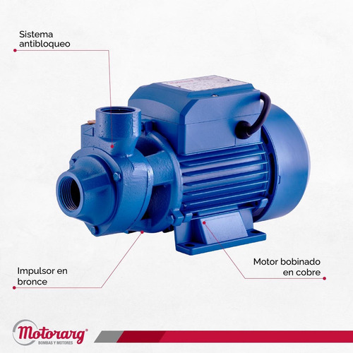 Bomba Periférica Motorarg Pf50 0.5hp 32mts 1700 L/hs 0.5 Hp Frecuencia 50 Hz Fase Eléctrica Monofásica Color Azul