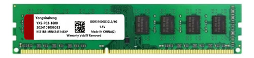 Memoria Ddr3 4 Gb 1600 Mhz Ram Pc3 12800 Dimm Nonecc 1,5 V