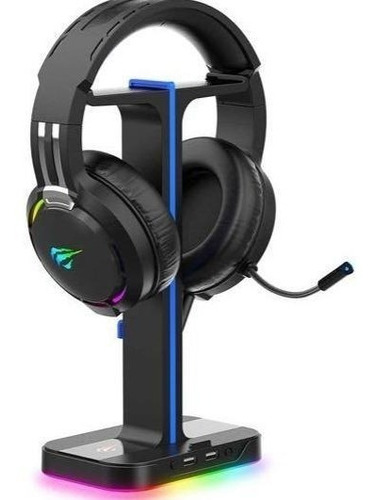 Base Soporte P/ Auriculares Gamer Led Rgb 2 Puertos Usb Hub