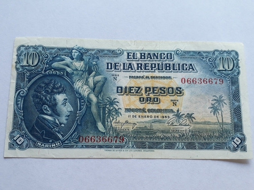 Billete De 10 Pesos De 1953