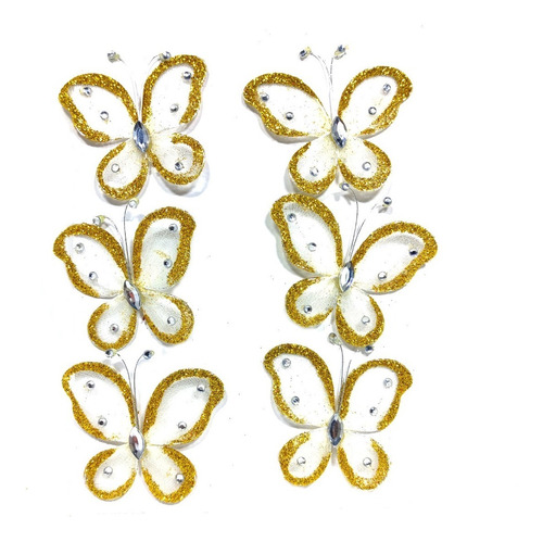 Mariposas 6cm Blanca/oro X 36 Unid #26845 Sheshu Navidad