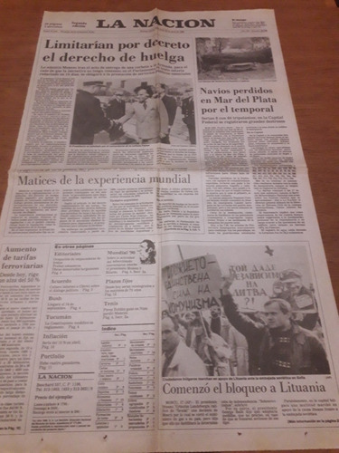 Tapa Diario La Nación 18 4 1990 Mar Del Plata Derecho Huelga