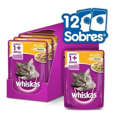 Alimento Whiskas Gato Adulto Sabor Pollo Sobre De 85 g X12un