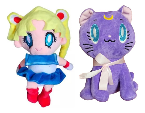 Set X 2 Peluches Sailor Moon + Luna Super Suaves Y Lavables