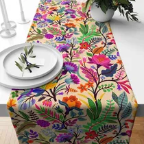 Comprar Camino De Mesa Estilo Mexicano Floral En Lino Crudo 35x180cm Color Tela Lino Crudo Floral Mexicano