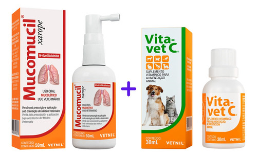 Mucomucil Xarope 50ml + Vita-vet C 30ml Cães E Gatos Vetnil