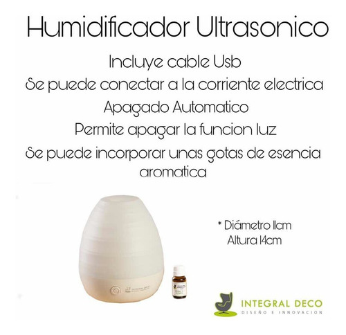 Difusor Humidificador Ultrasonico White Reiki + Esencia
