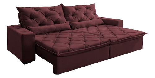 Sofá Lisboa 2,12m Retrátil, Reclinável com Molas no Assento Tecido Suede Velusoft Vinho - Cama InBox