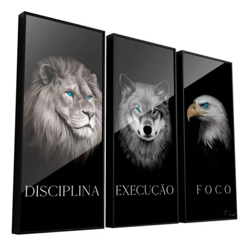 Quadro Disciplina, Execução E Foco 93x61 3 Pç Moldura+vidro