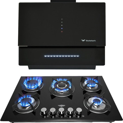 Combo Campana Extractor Plegable Parrilla Cristal 5 Quem Color Negro
