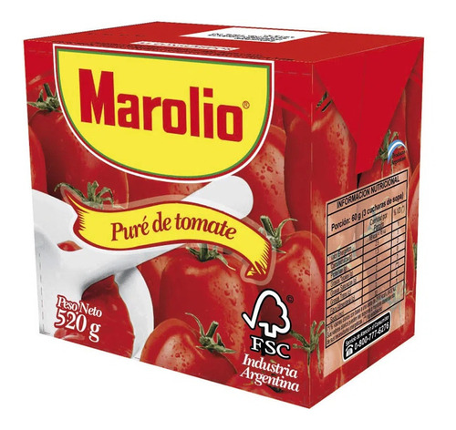 Tomate Marolio Pure 520 Gramos Pack 12 Unidades