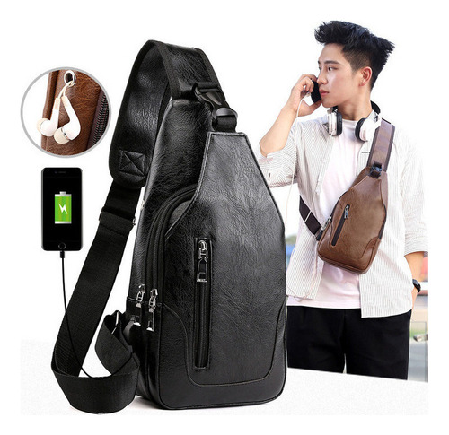 Bolso De Pecho Casual De Cuero Pu Para Hombre