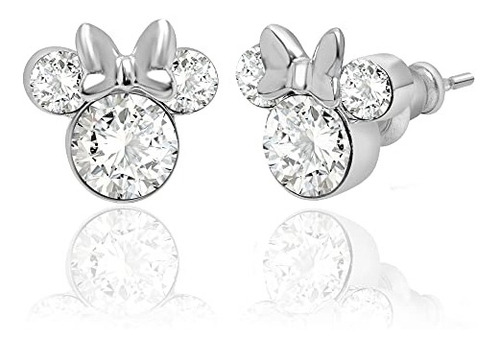 Aretes Chapados En Plata Con Piedra Natal De Minnie Mouse