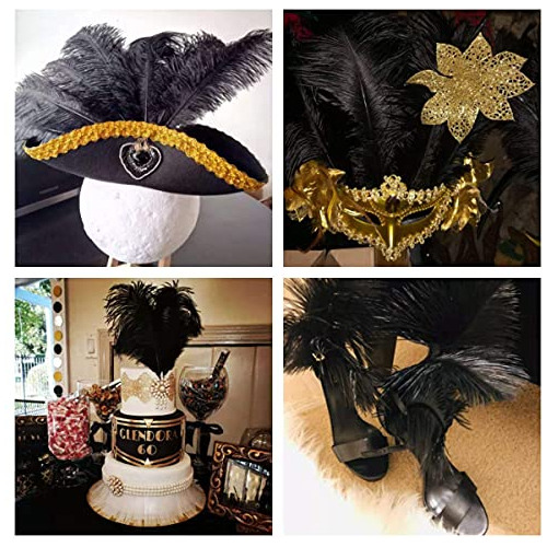 Plumas De Avestruz Naturales Color Negro, Paquete De 24