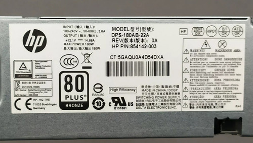 Fuente De Poder Hp Mod. Dps-180ab-22b 6 Pines C/factura Dbs (Usado)