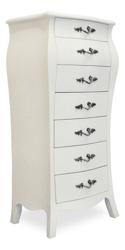 Chiffonnier Branco 7 Gavetas Prata Envelhecida - Elegância Branco