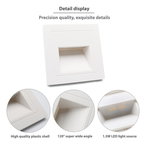Lampara Led Escalera Pared Cortesía Empotrable Foco 1.5w Luz Blanca Cálida