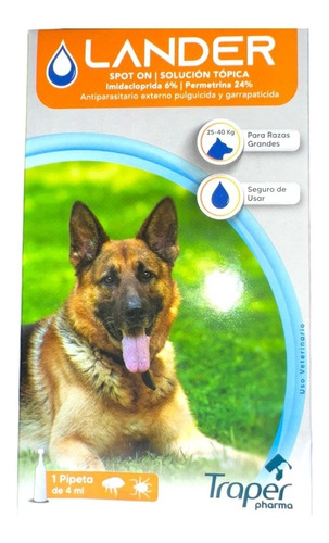 Pipeta Para Perro Lander Pulga-garrapata 25-40 Kg 4ml