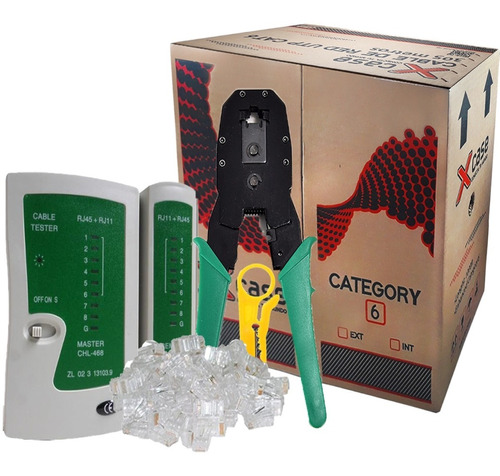 Bobina Cable Utp Cat 6 305m+100 Rj45 Cat6+tester+ Pinzas Kit