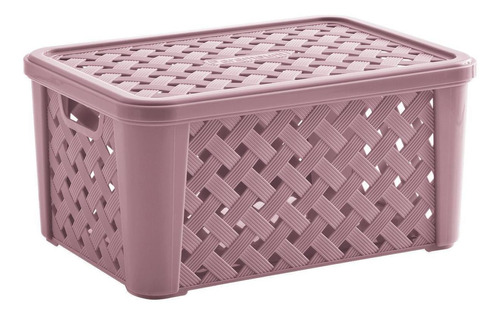 Cesto Organizador Com Tampa Rattan 35x25x17cm Rose