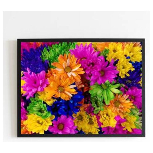 Quadro Fotografia De Flores Multicoloridas 33x24cm Preta