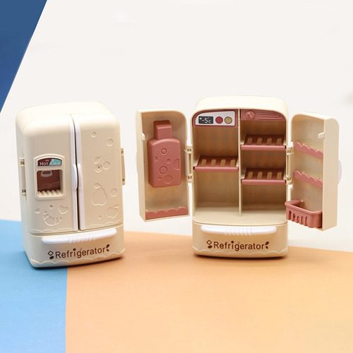 Muebles De Refrigerador De Doble Puerta En Miniatura Beige