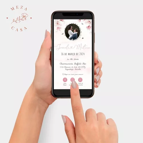 Convite digital interativo Casamento floral rosa claro