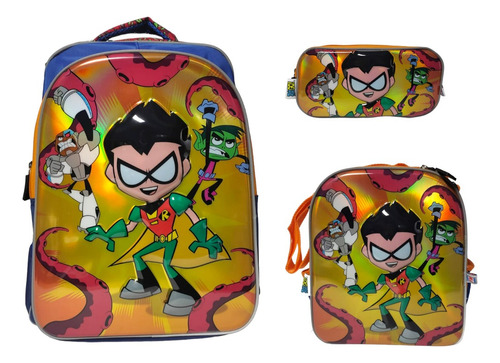 Kit Mochila Lonchera Y Lapicera Teen Titans Primaria Vs1425