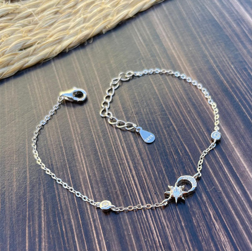 Pulseira Ek Lua E Sol Prata S925e Detalhe Em Zircônia Comprimento 19 Cm Cor Prateado Diâmetro 18 Cm