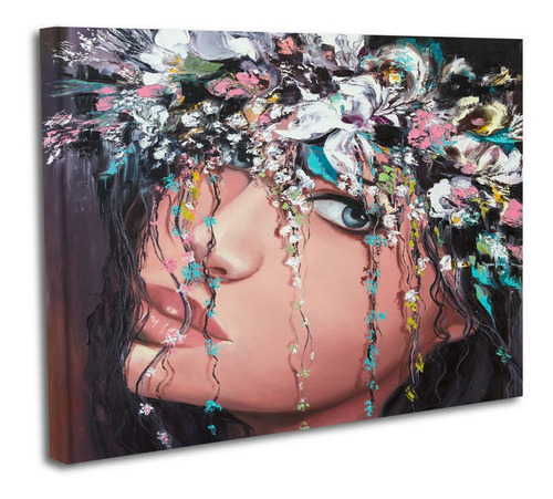 Cuadro Lienzo Canvas 80x120cm Mujer Flores Rostro Tipo Oleo