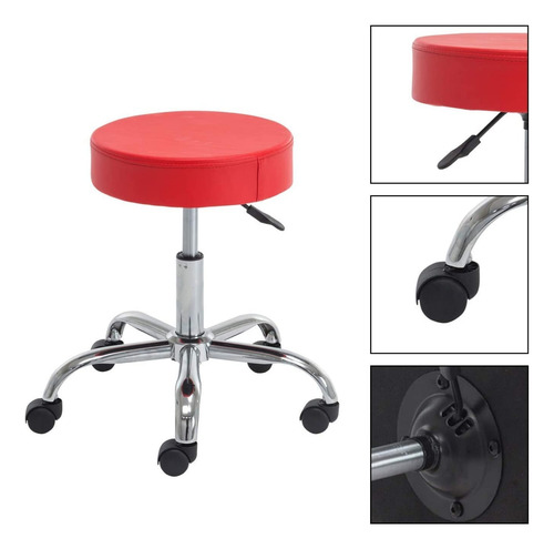 Set 2 Banco Taburete Giratorio Con Ruedas Cromado Rojo
