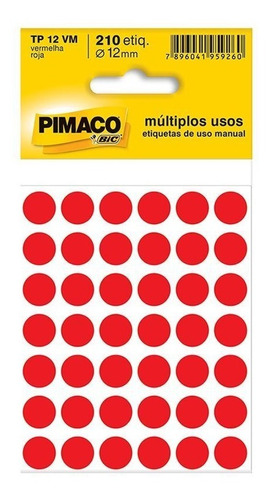 2 Etiqueta Adesiva P/ Codificação 12mm Vermelha Pt 210 Un