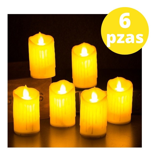 Veladoras Velas Led Cirios Luz Ambar Paquete De 6 Piezas