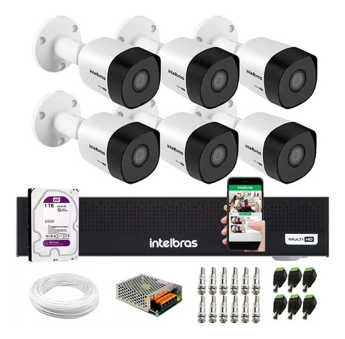 Kit Cftv 6 Cam Infra Intelbras Dvr 8ch Multihd C/ 1t Purple